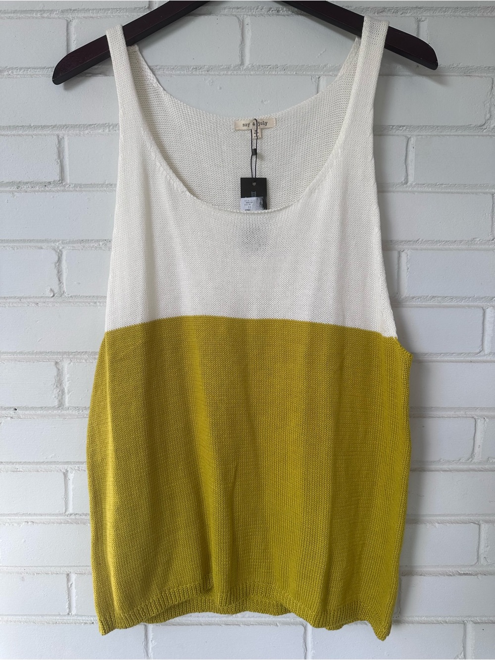 May & July Colorblock Knit Tank Top - White/Chartreuse - M/L